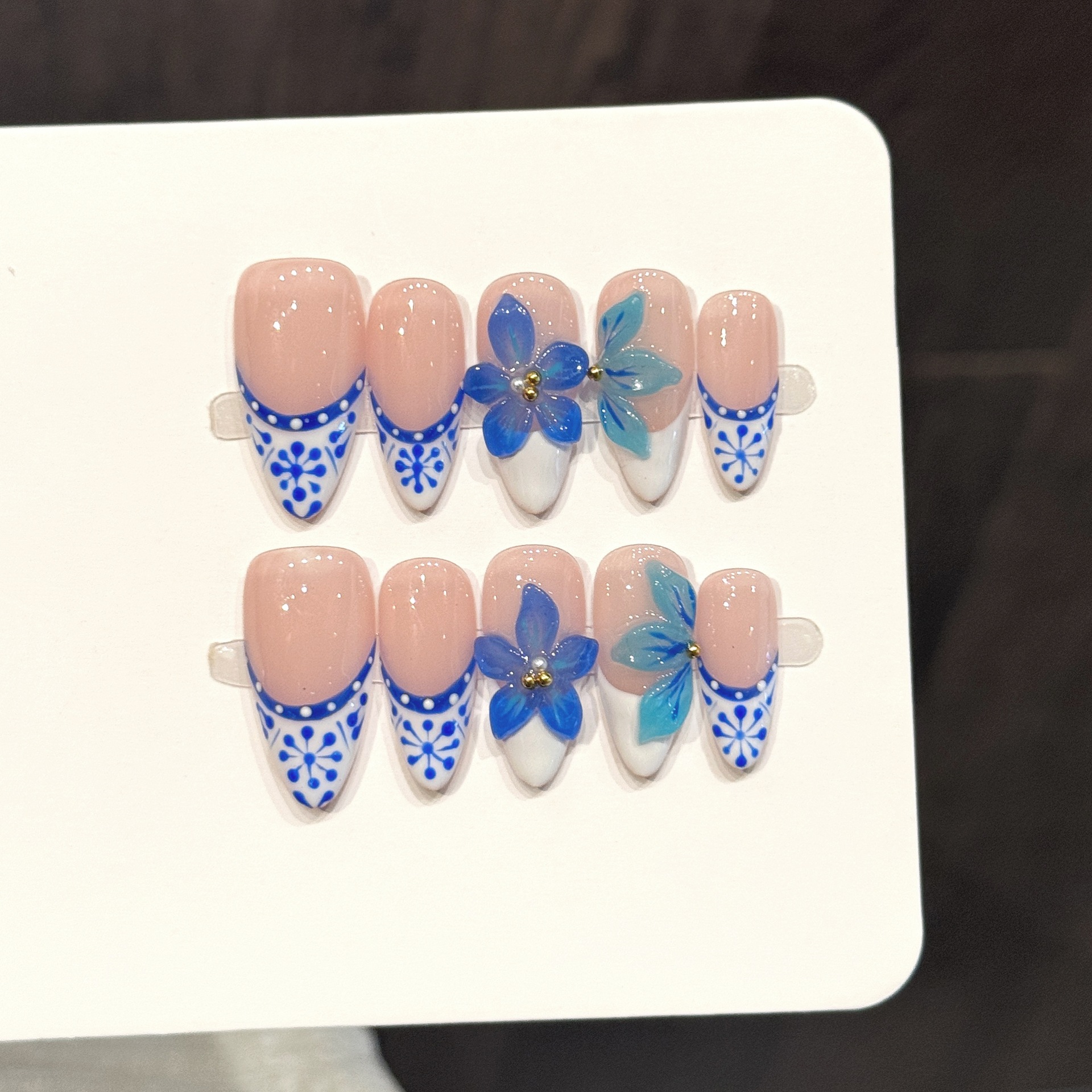 Resin Art With Flowers - 10pcs Pure Hand Pressed Almond Nail