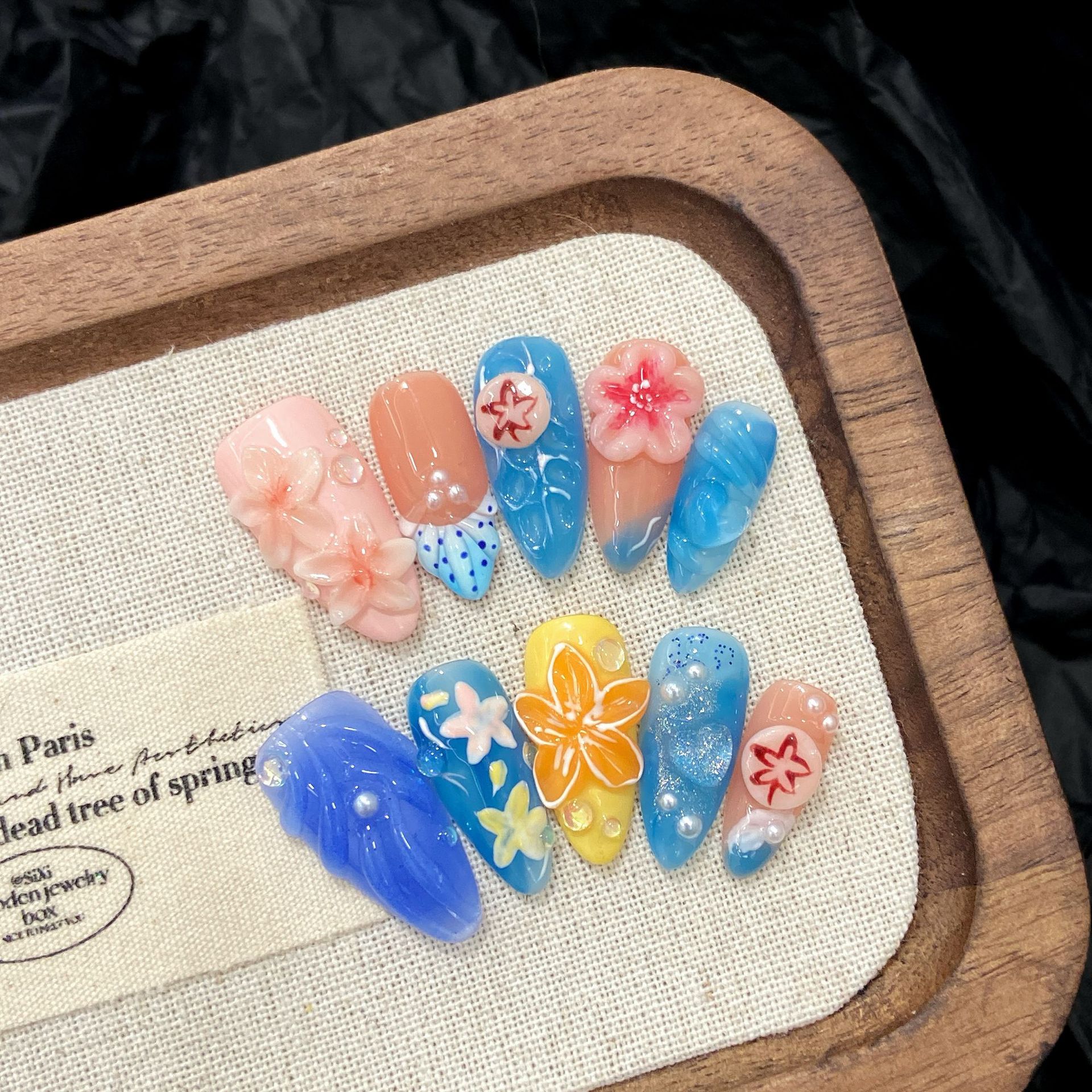 10pcs Pure Hand Pressed Almond - Resin Art With Flowers avis et prix