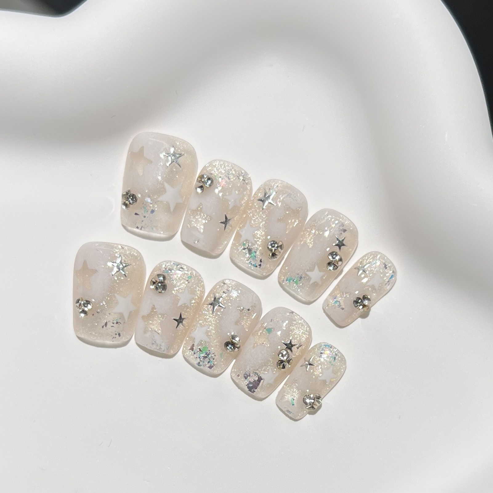 10PCS Short Square Fake Nails  - Resin Art With Flowers avis et prix
