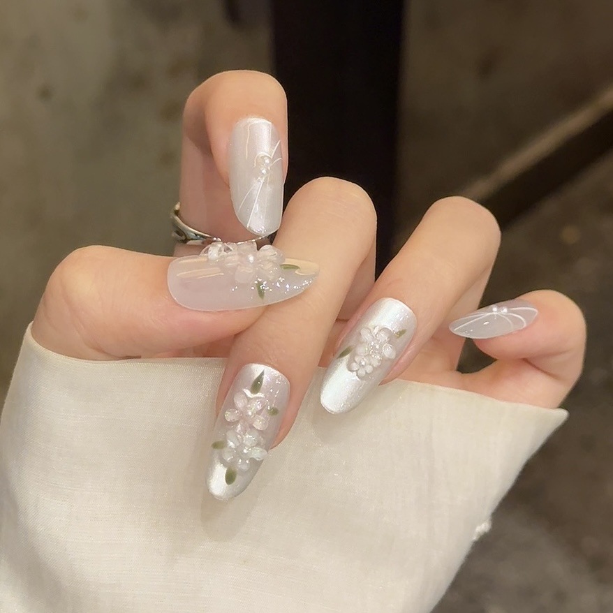 10pcs Glitter Sliver Press On  - Resin Art With Flowers avis et prix