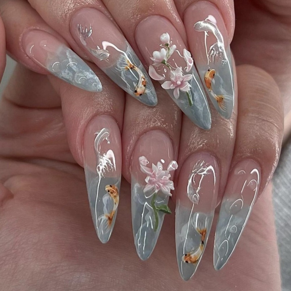 24pcs hot selling koi nail art - Resin Art With Flowers avis et prix