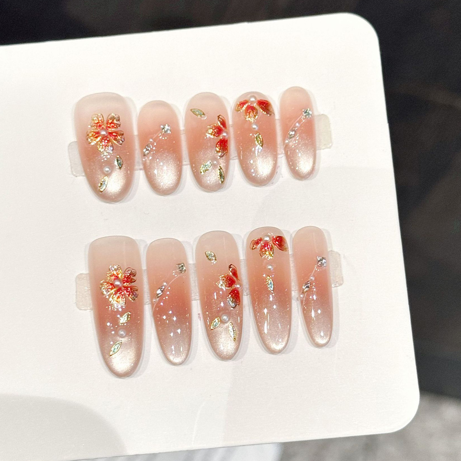 10pcs Handmade Fake Nails Pres - Resin Art With Flowers avis et prix